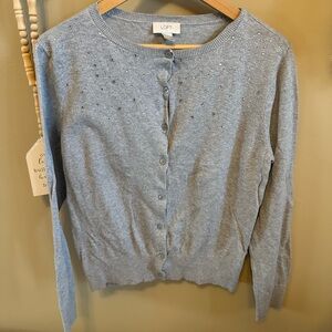 LOFT Women's Gray Cardigan with Sparkle Details